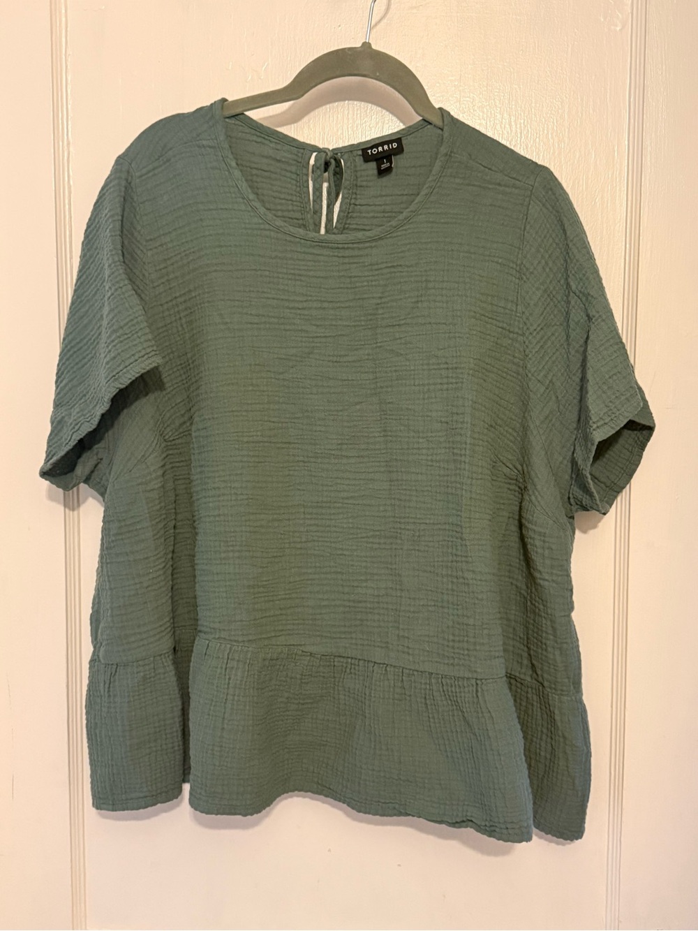 torrid Sage Green Textured Peplum Short Sleeve Blouse